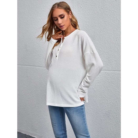 Maternity Half Button henley long sleeve Tee white - Picture 5 of 5